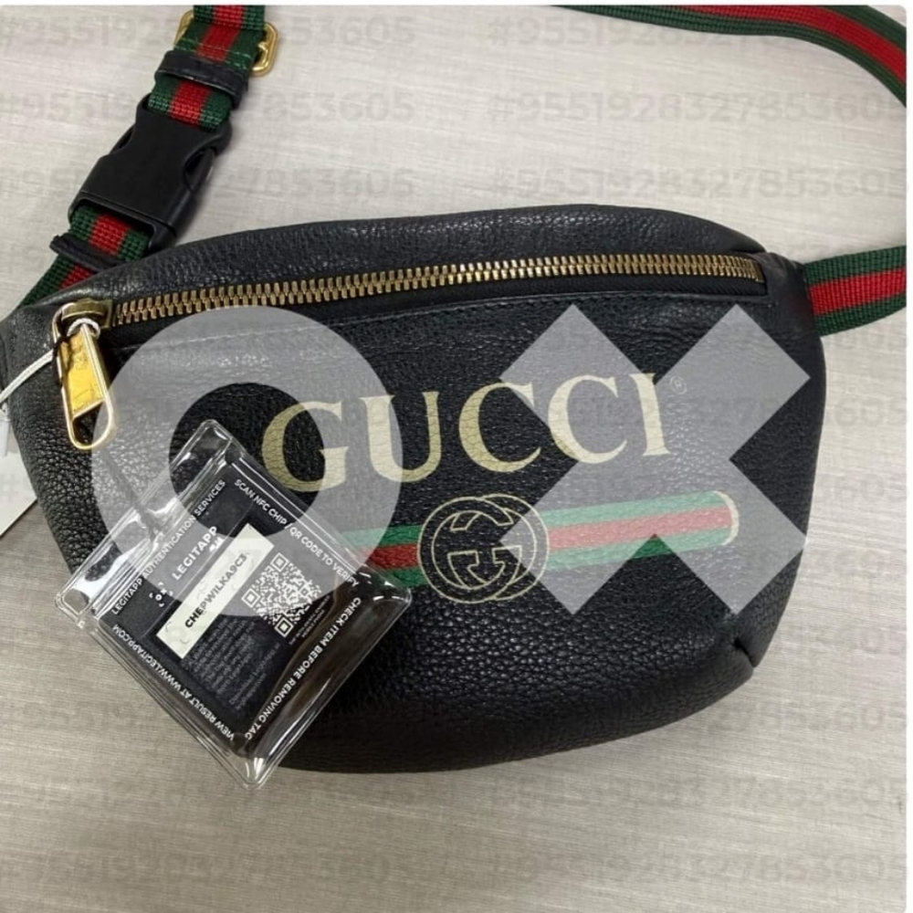 Gucci Black Leather Belt Bag with Sherrry Line Signature Strap Comes With COA - Picture 12 of 12